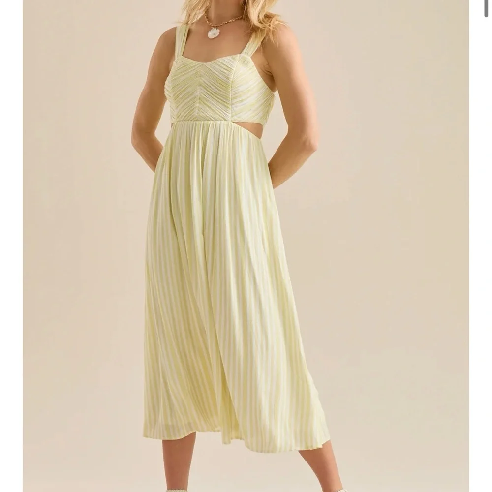 Altar’d State Butter Yellow Striped Maxi Dress Size Small Available NWT